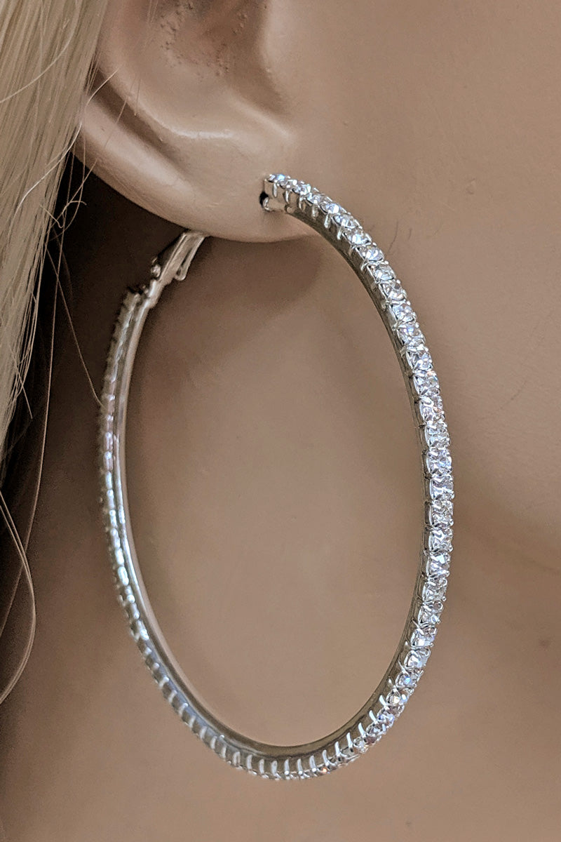 Silver Rhinestone Hoop Earring