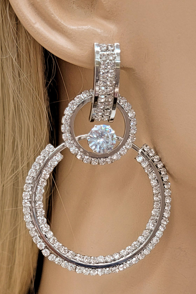 Silver Rhinestone Open Circle Dangle Earrings