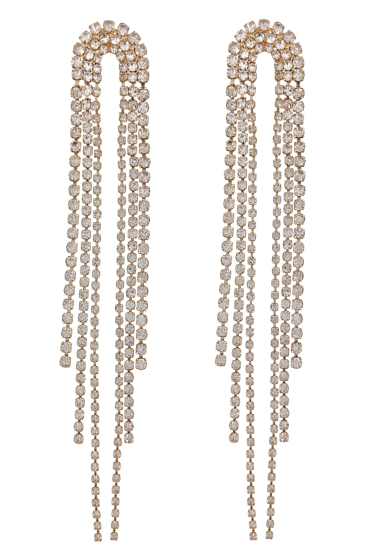 Gold Rhinestone Arch Tassel Earrings