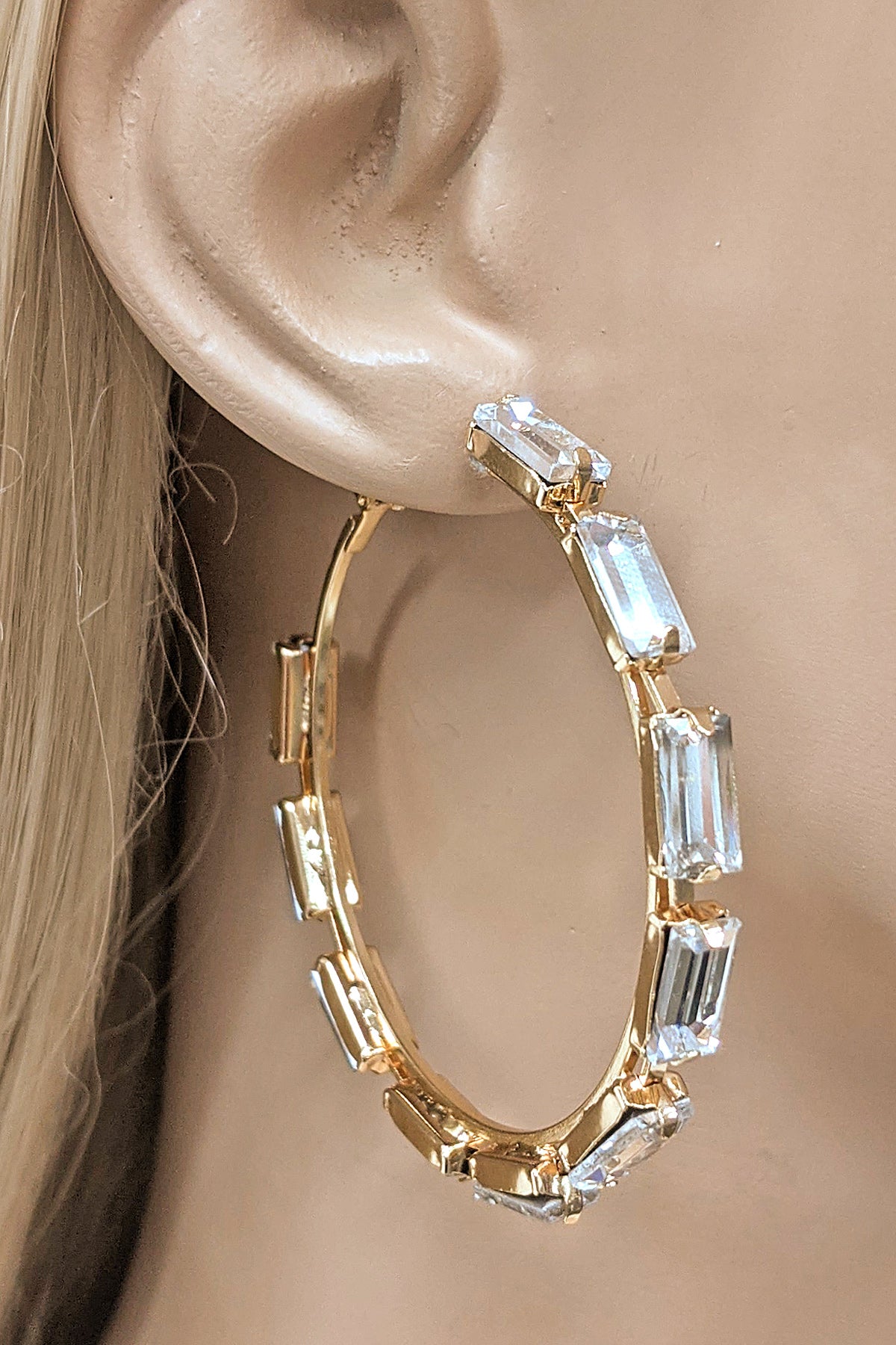 Gold Glass Stone Hoop Earrings
