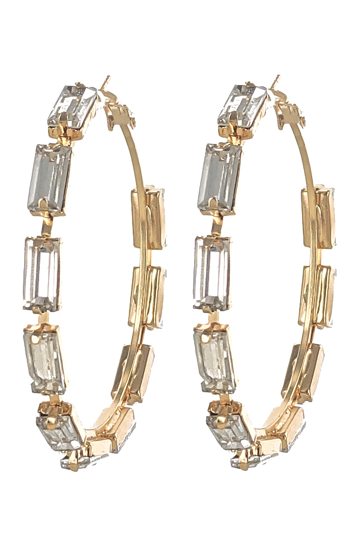 Gold Glass Stone Hoop Earrings