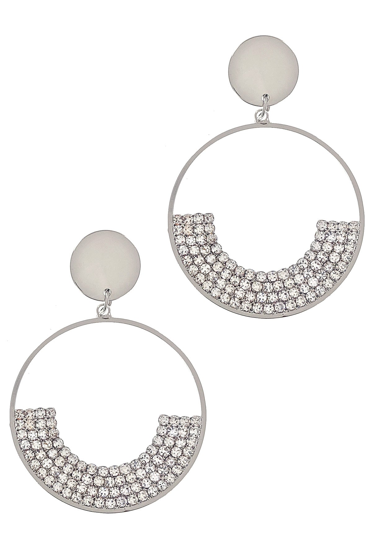 Silver Rhinestone Open Circle Dangle Earrings