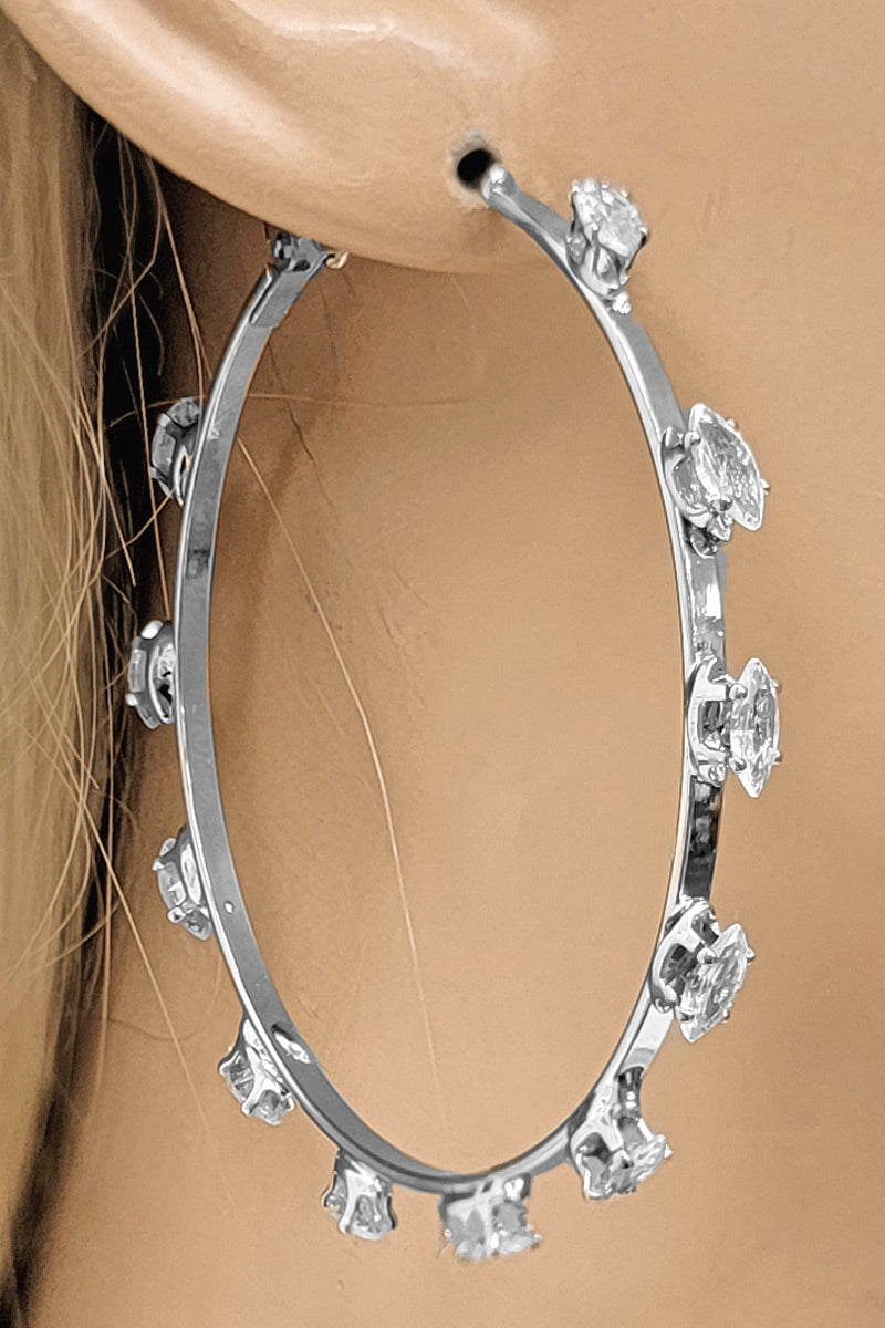 Silver CZ Stones Hoop Earring