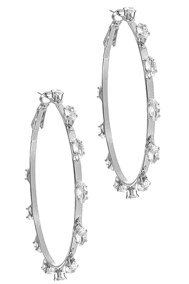 Silver CZ Stones Hoop Earring