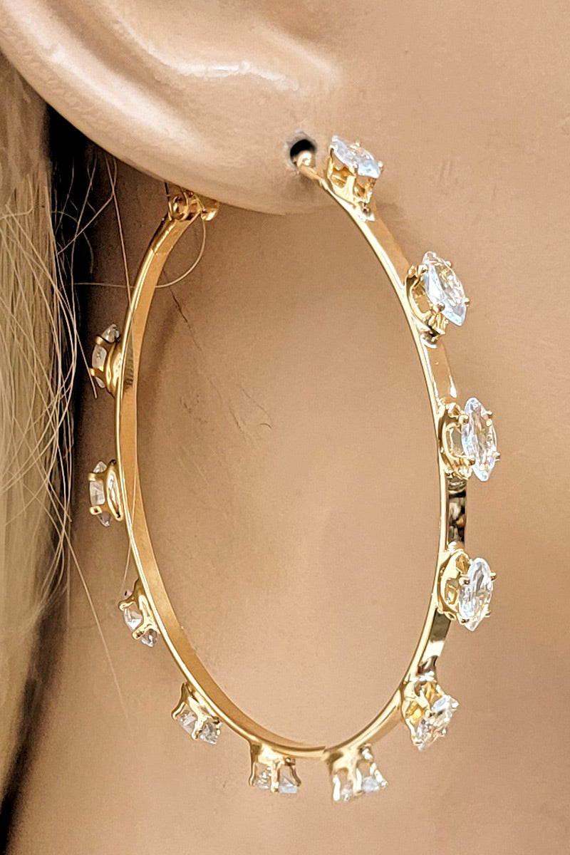 Gold CZ Stones Hoop Earring