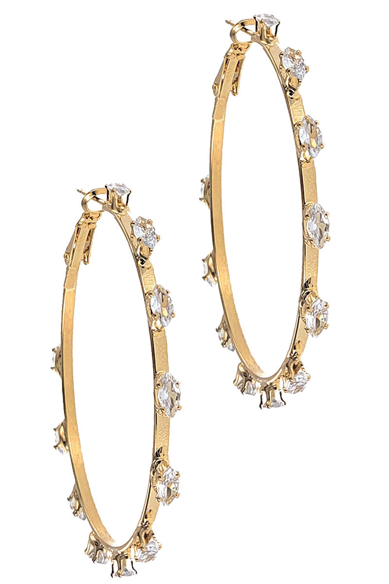 Gold CZ Stones Hoop Earring