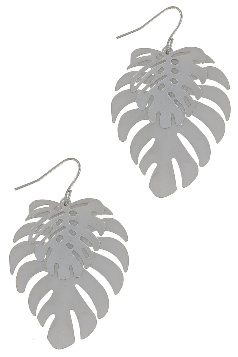 Matte Silver Monstera Double Leaf Earring
