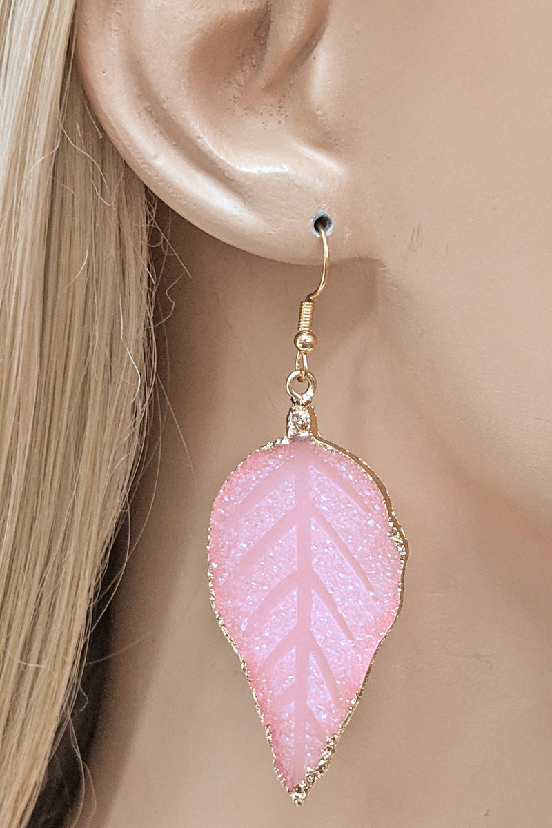 Pink Druzy Stone Lead Earrings