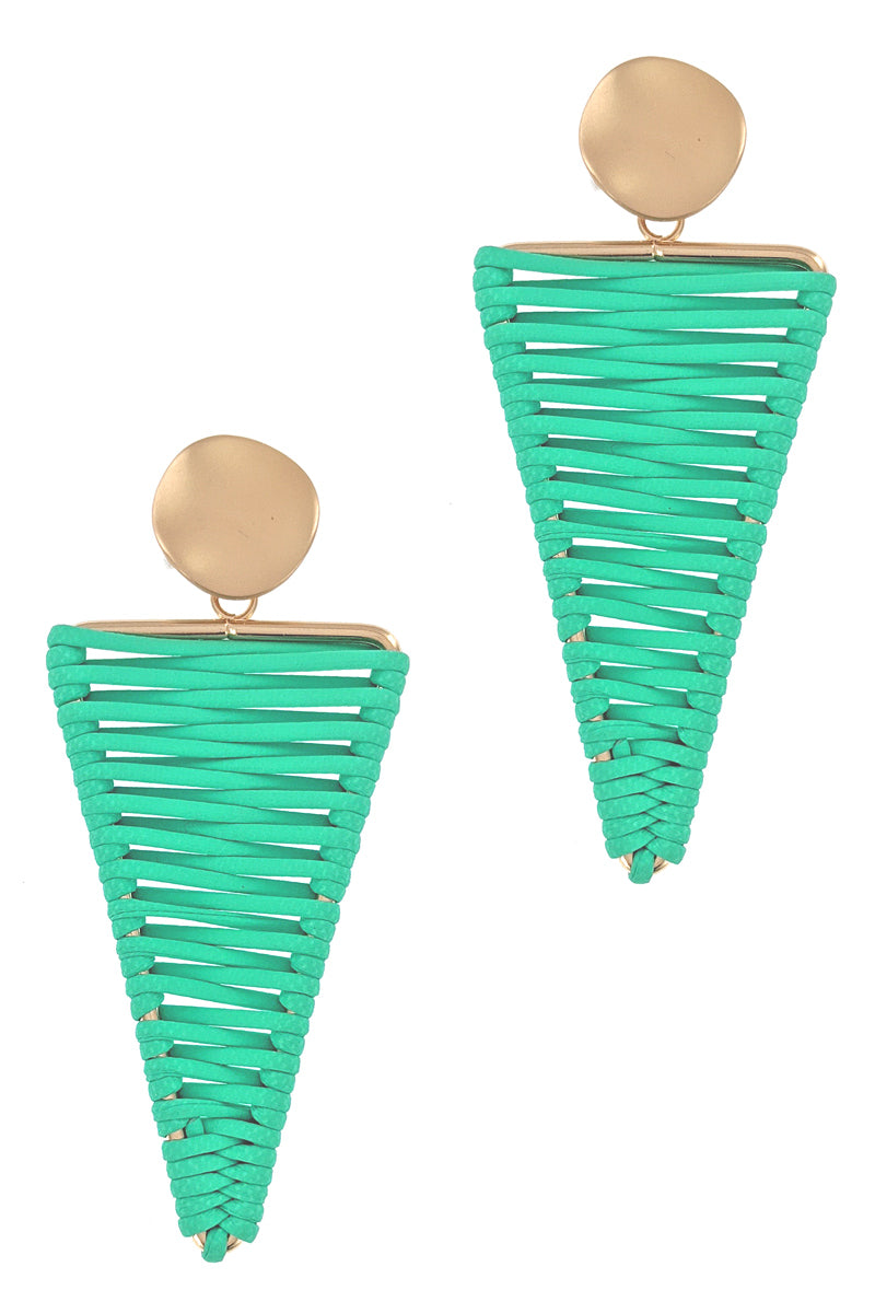 Mint Leather Thread Gold Matte Earrings