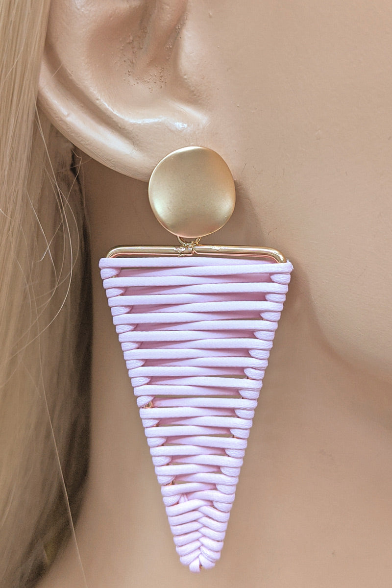 Pink Leather Thread Gold Matte Earrings