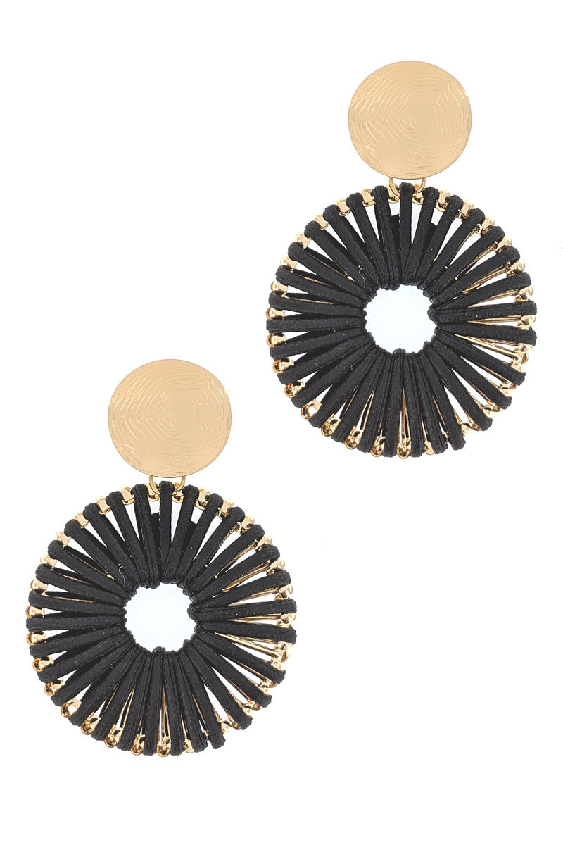 Black Leather Thread Gold Earrings