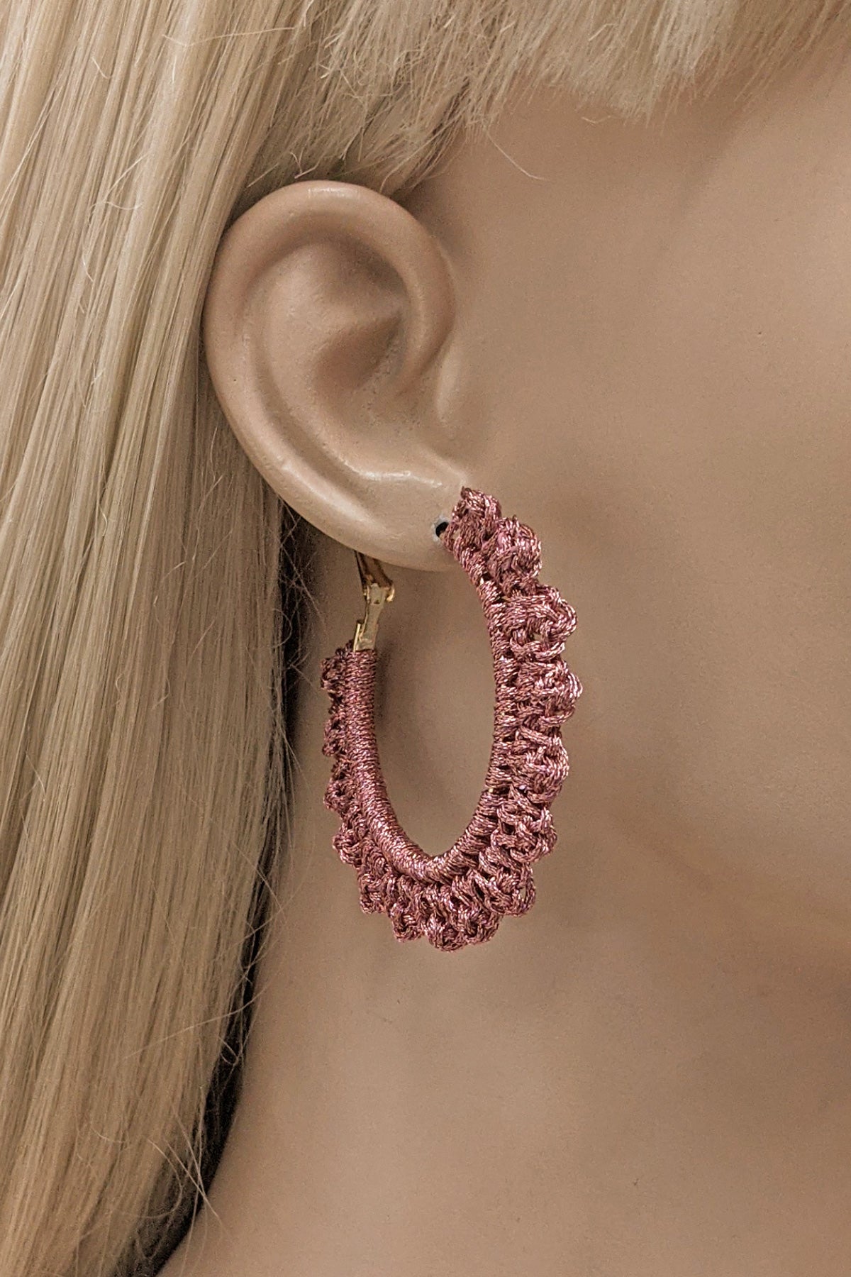 Pink Crochet Hoop Earrings