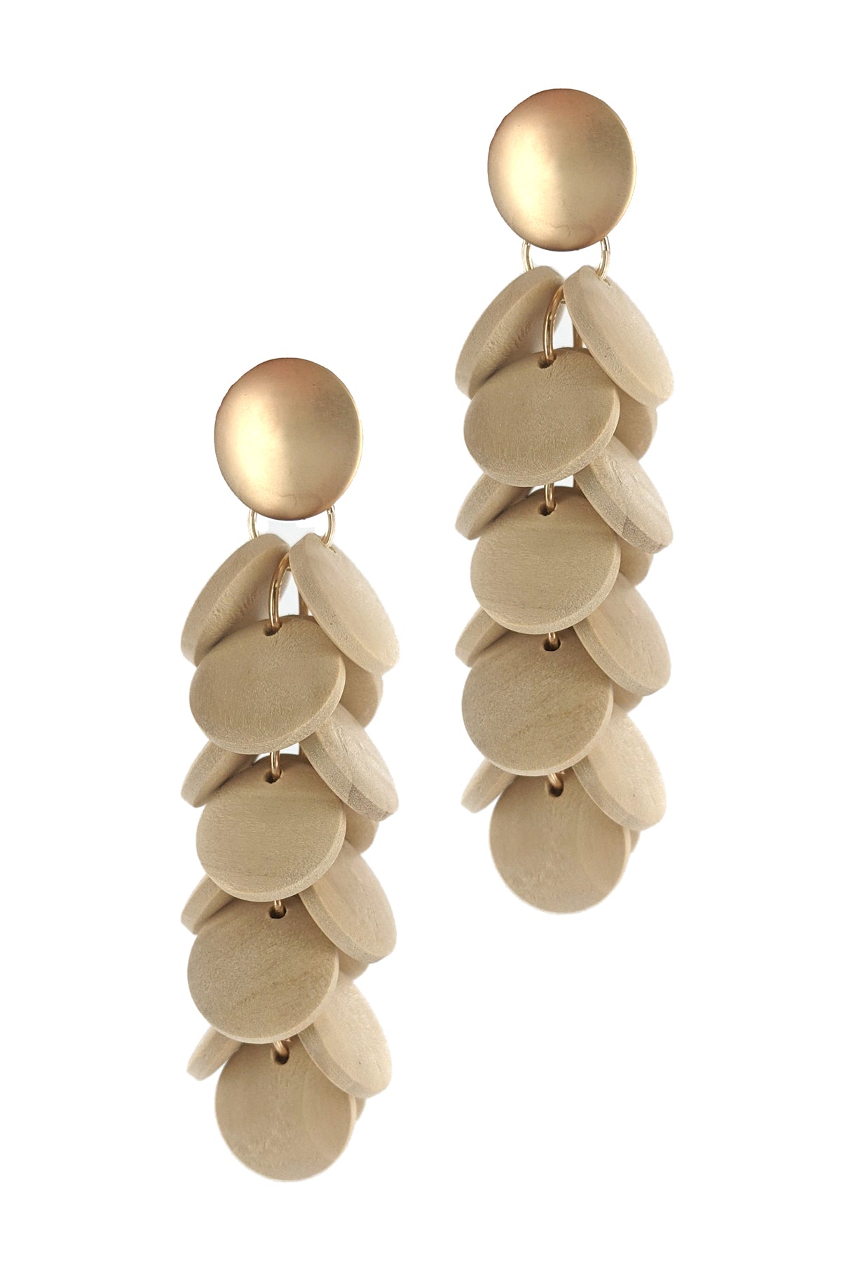 Beige Wood Multi-Circle Drop Earrings