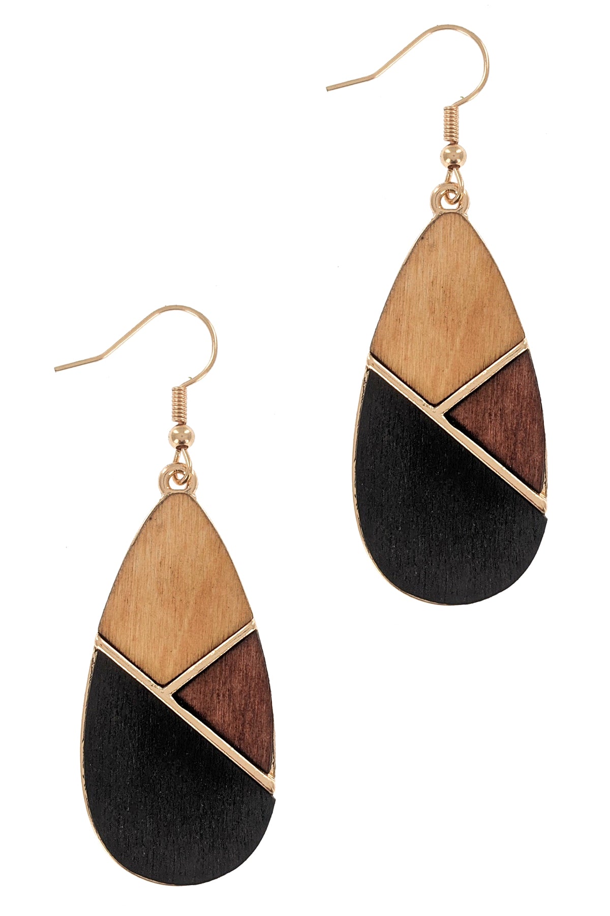 Teardrop Wood Metal Earrings