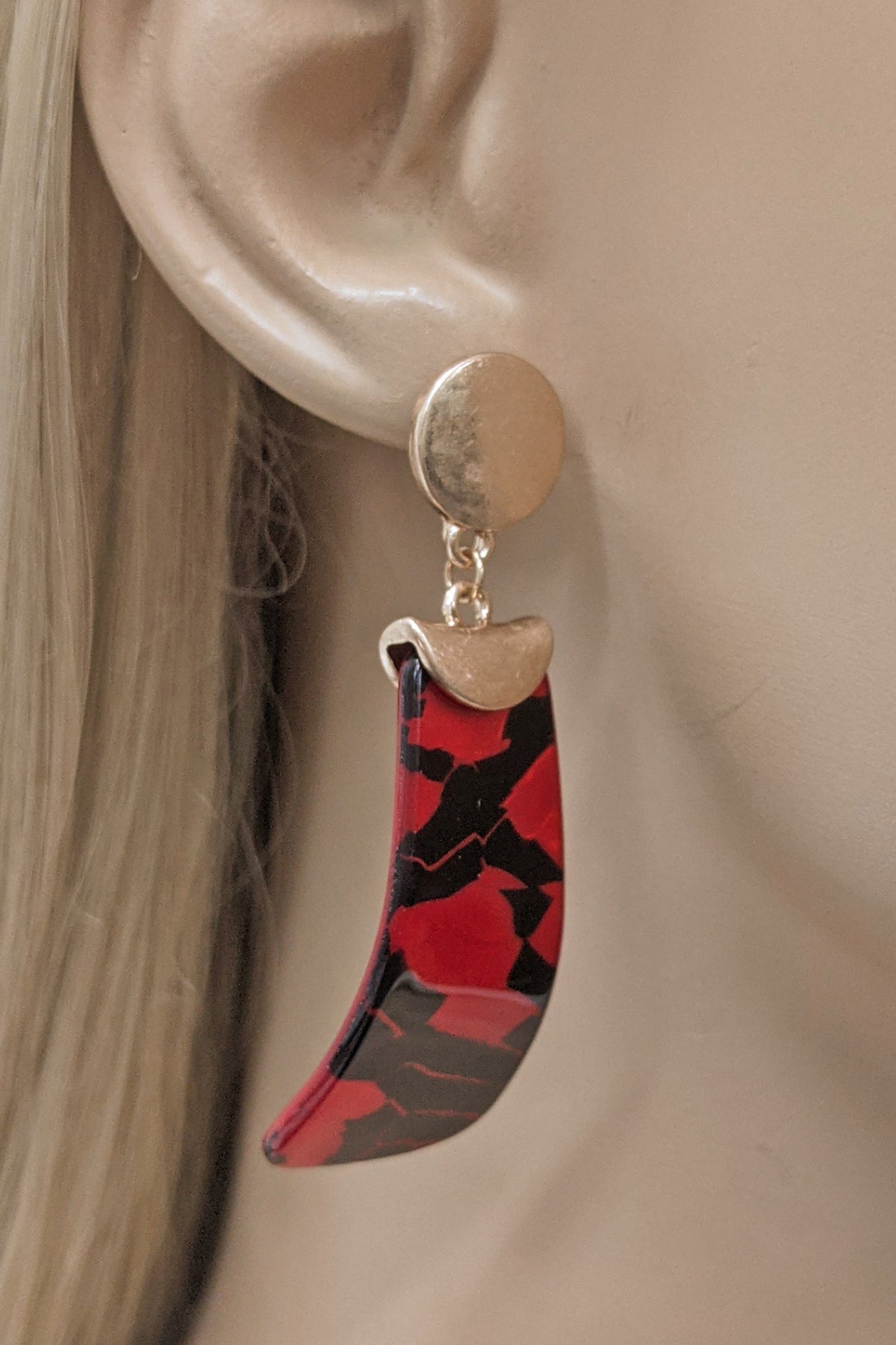 Red Two Tone Acrylic Dangle Earrings