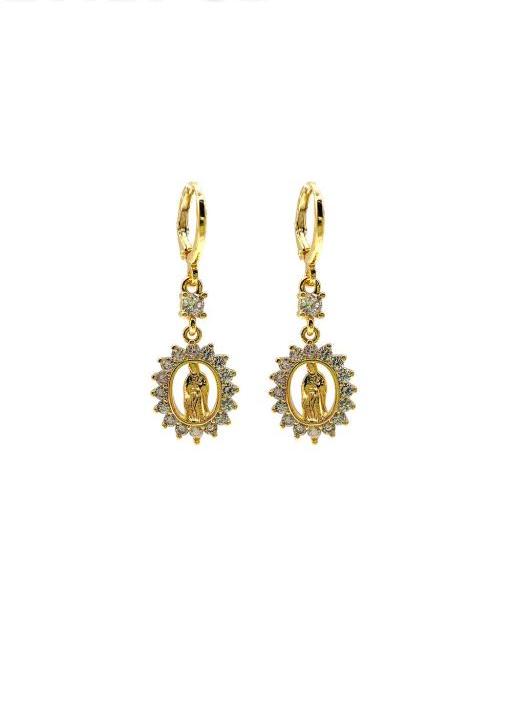Gold Dipped Virgen Marry Dangle Earrings