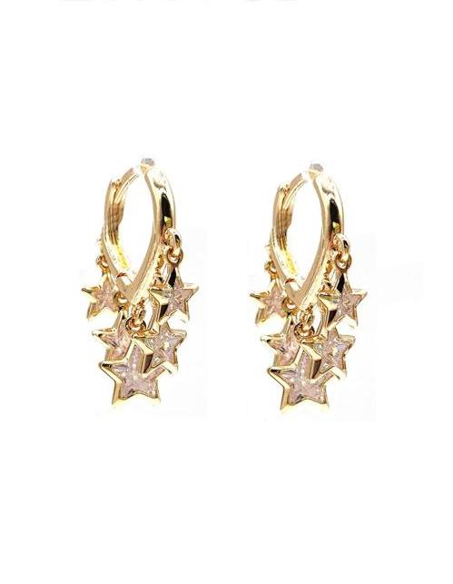 Gold Dipped Cubic Zirconia Star Dangle Hoop Earring
