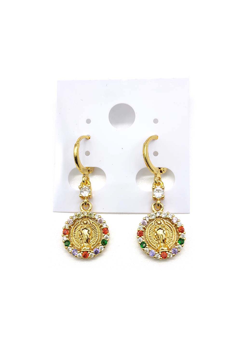 Multi-color Gold Dipped Virgen De Guadalupe Earring