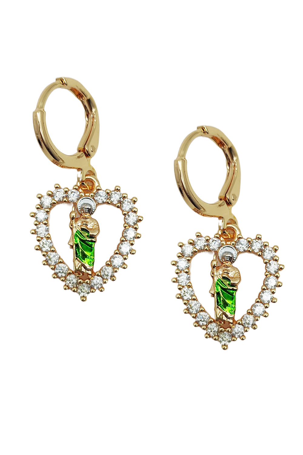 San Judas Gold Dipped Heart Dangle Earrings