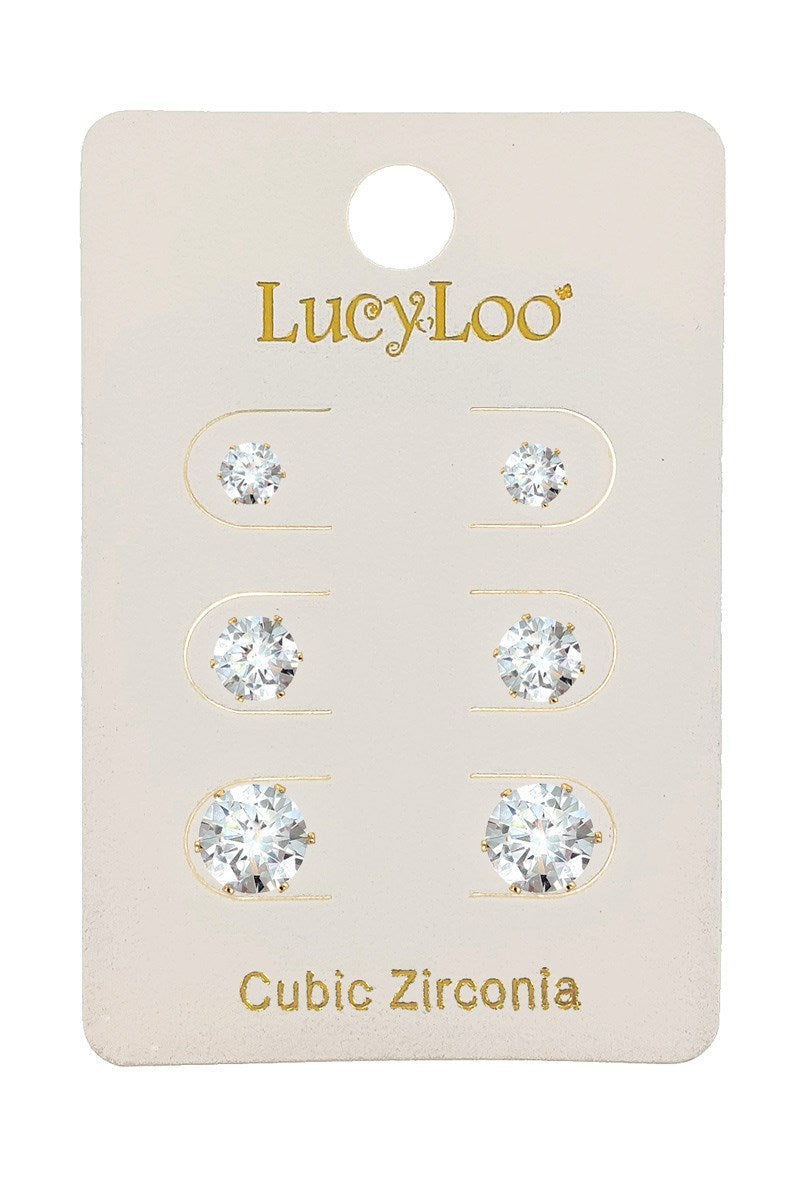 Gold 3-Pair Cubic Zirconia Earring