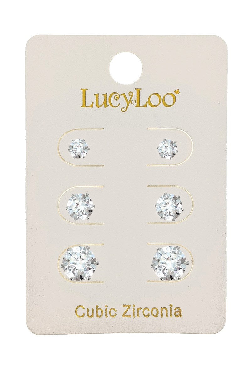 Silver 3-Pair Cubic Zirconia Earring