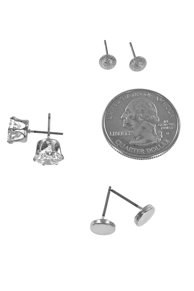 3-Pair Silver Cubic Zirconia Earring