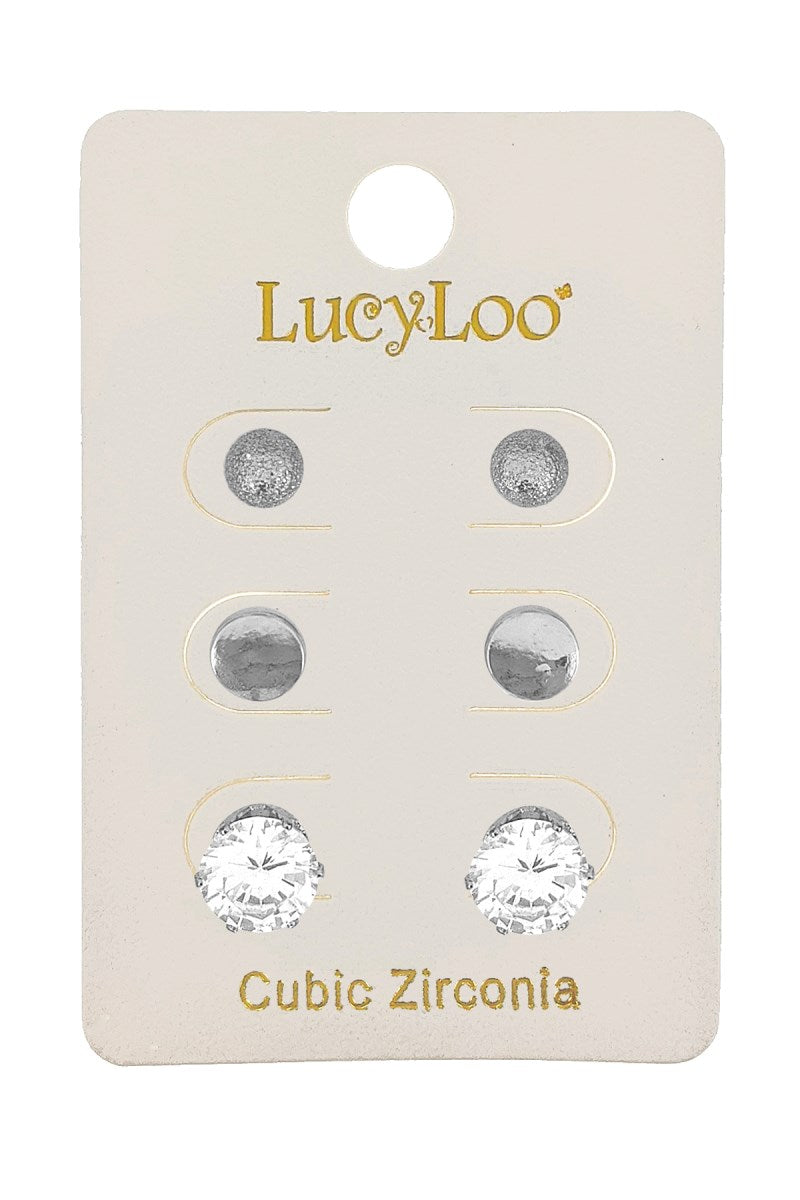 3-Pair Silver Cubic Zirconia Earring