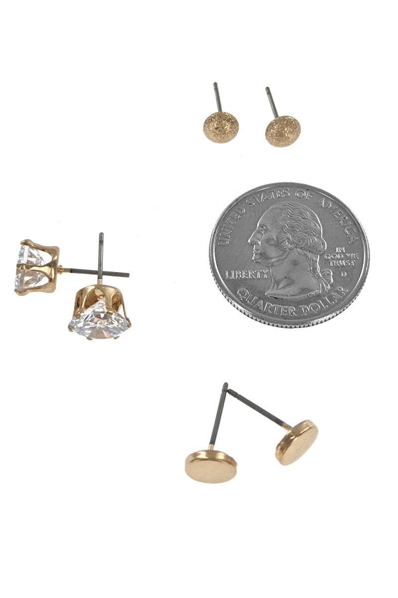 3-Pair Gold Cubic Zirconia Earring