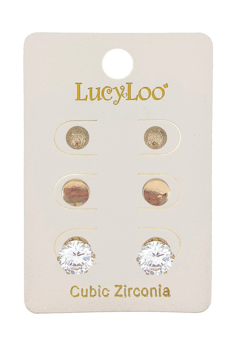 3-Pair Gold Cubic Zirconia Earring