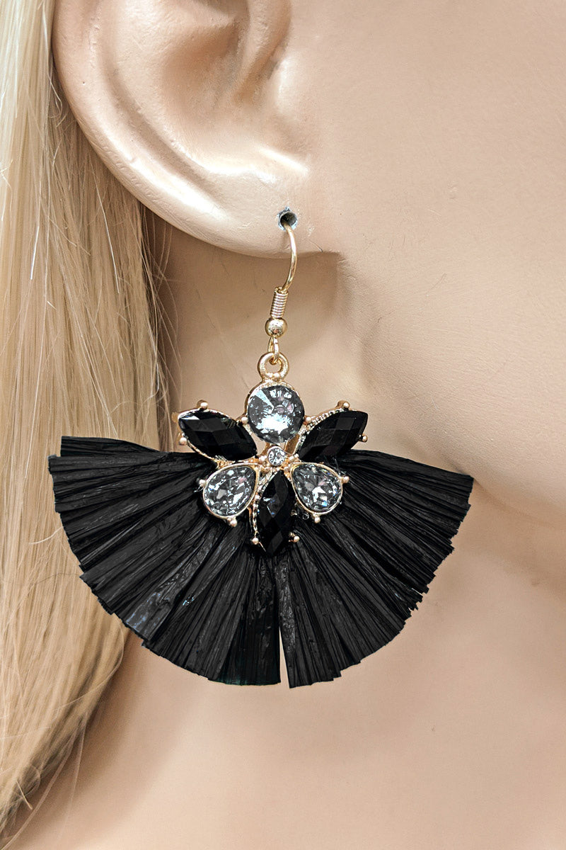 Black Raffia Stone Earring
