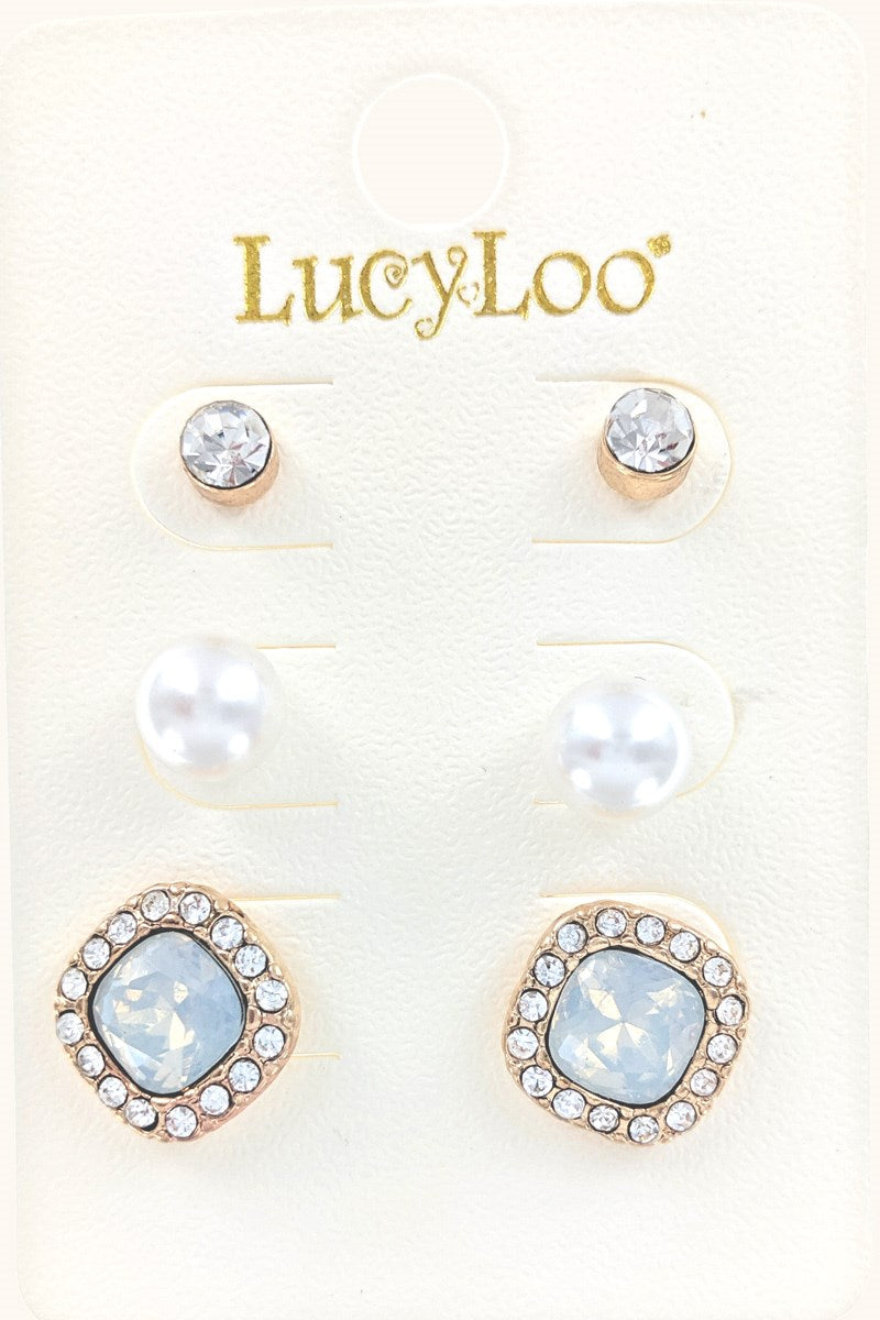 3-Pair Opal color Stone Earring
