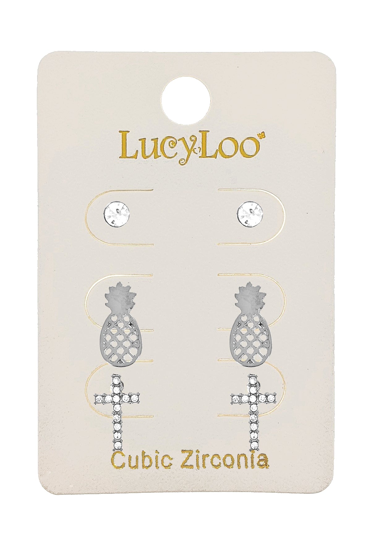 3-pair Pineapple, Cross & Stud Earring