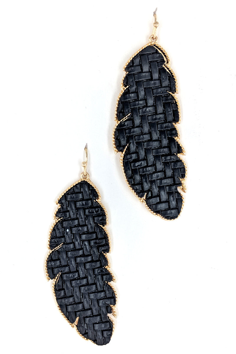 Black Faux Leather Leaf Earrings
