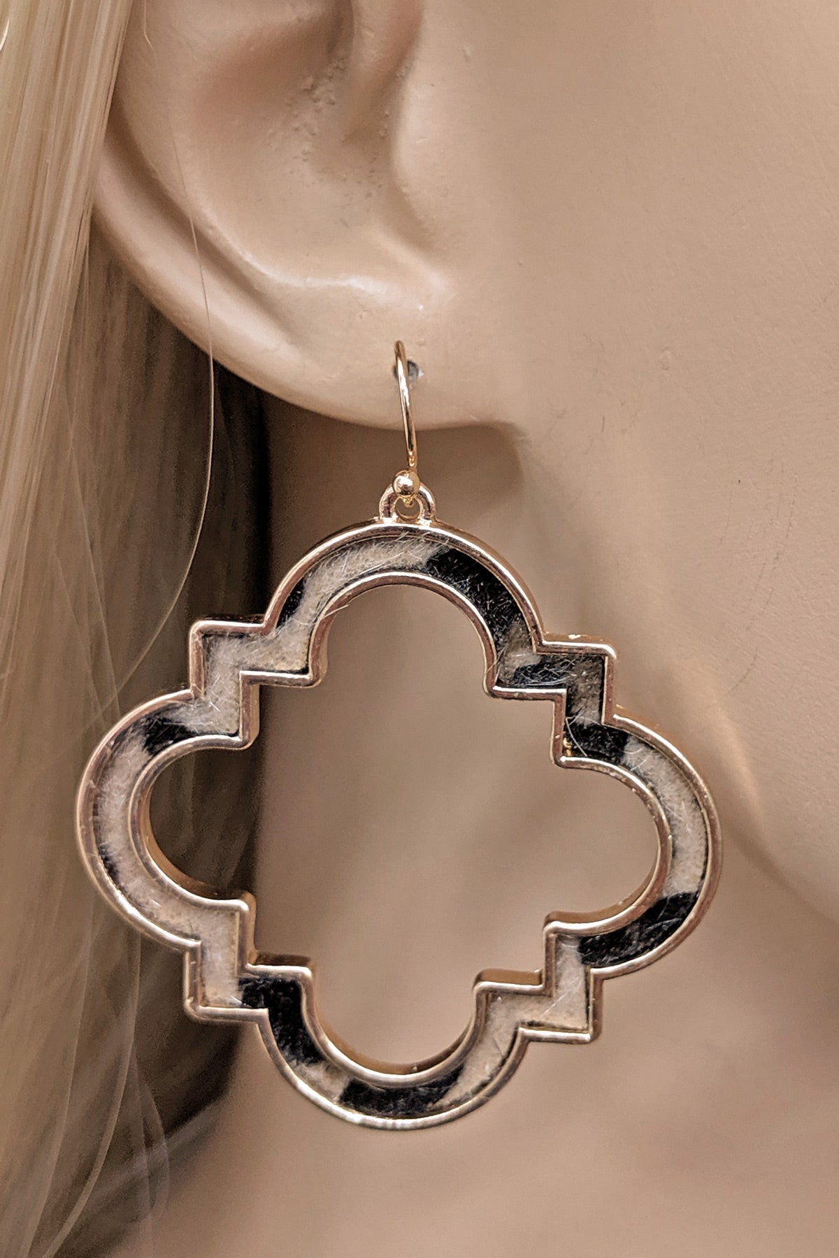 Animal Print Clover Drop Earrings