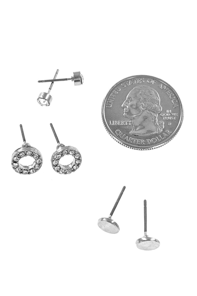 3-Pair Silver Round stud Earring