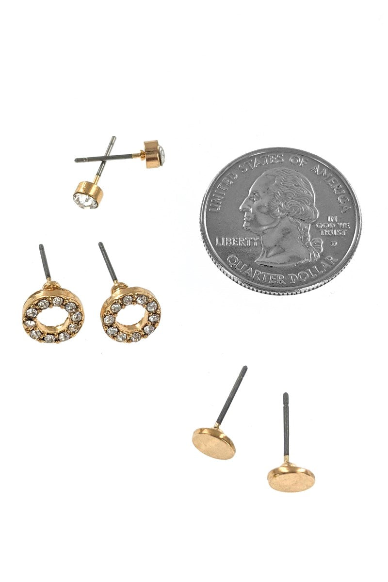 3-Pair Gold Round stud Earring