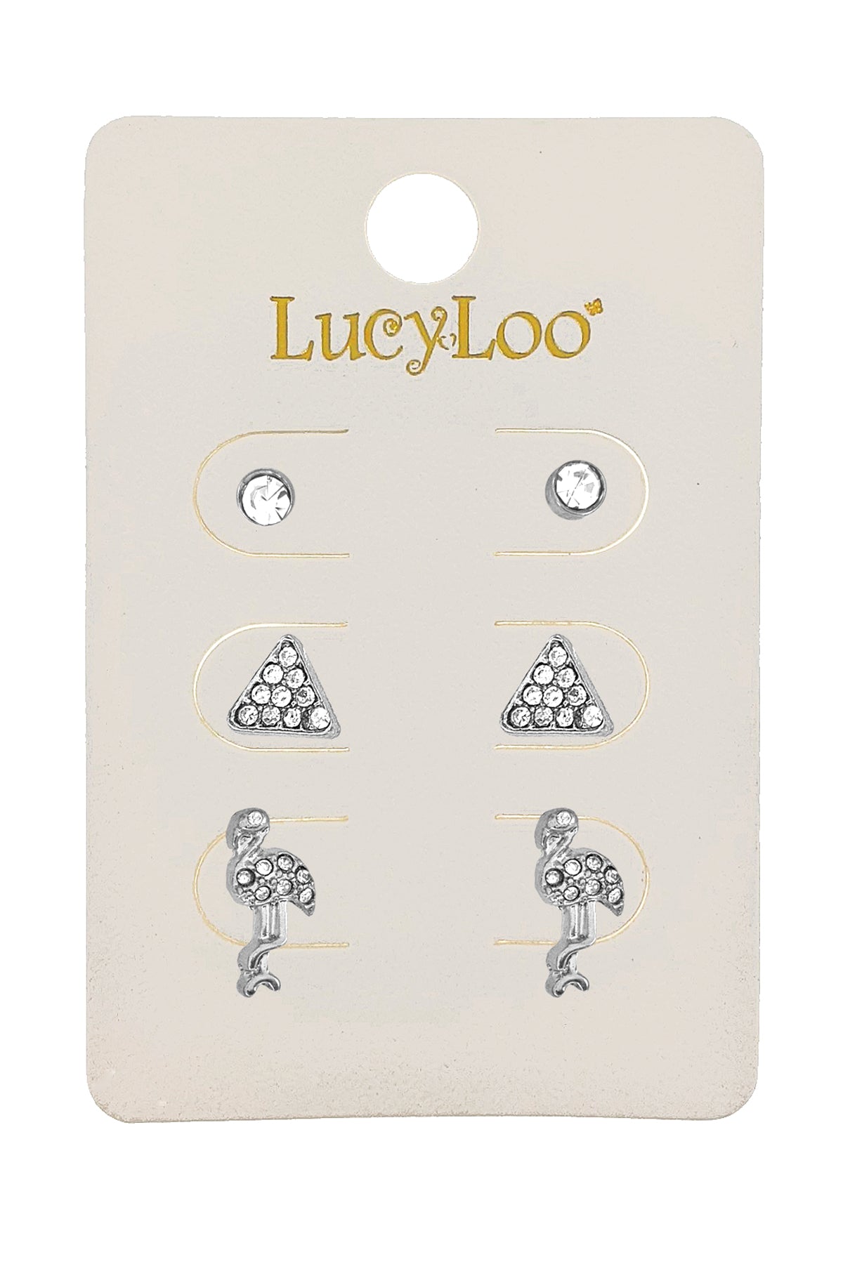 3-pair Silver Flamingo Stud Earrings