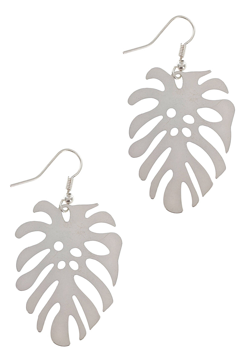 Matte Silver Monstera Leaf Earring