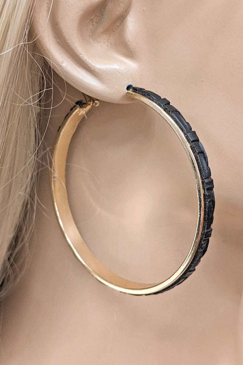 Black Leather Braided Hoop Earrings