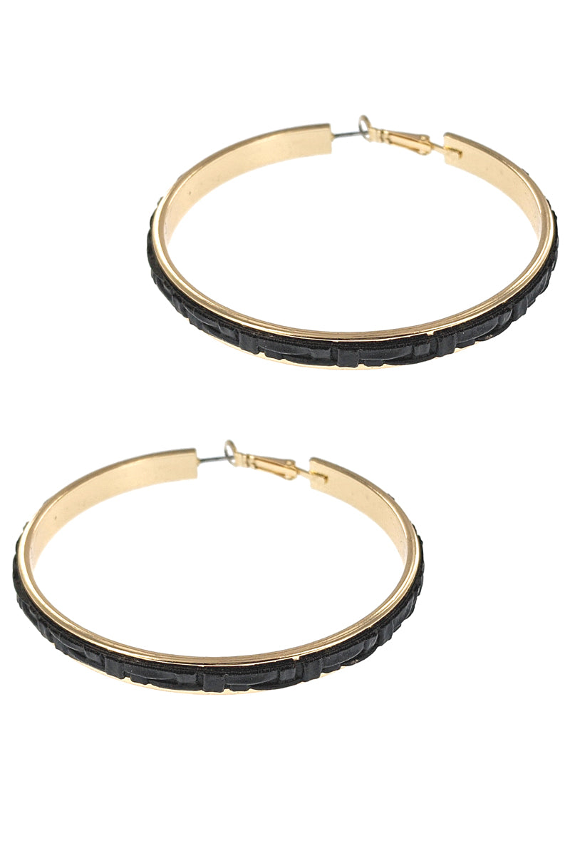Black Leather Braided Hoop Earrings