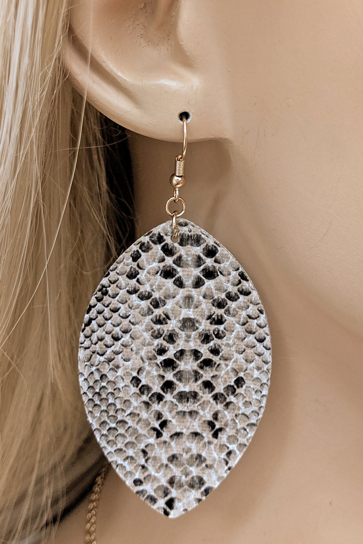 Light Animal Print Faux Leather Leaf Earrings
