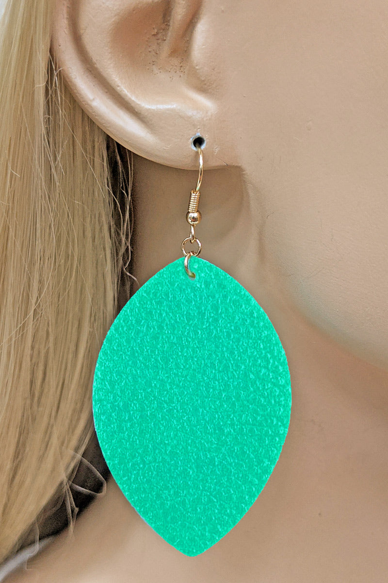 Mint Faux Leather Leaf Earrings