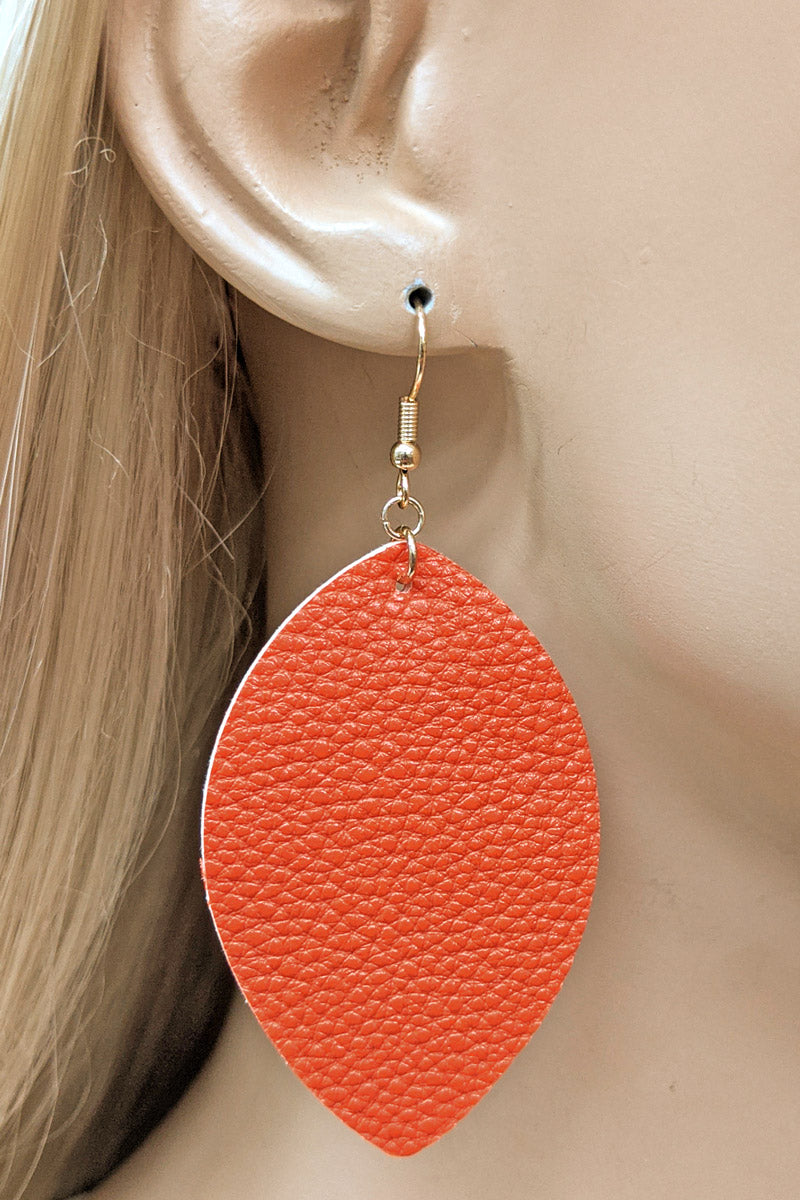 Orange Faux Leather Leaf Earrings