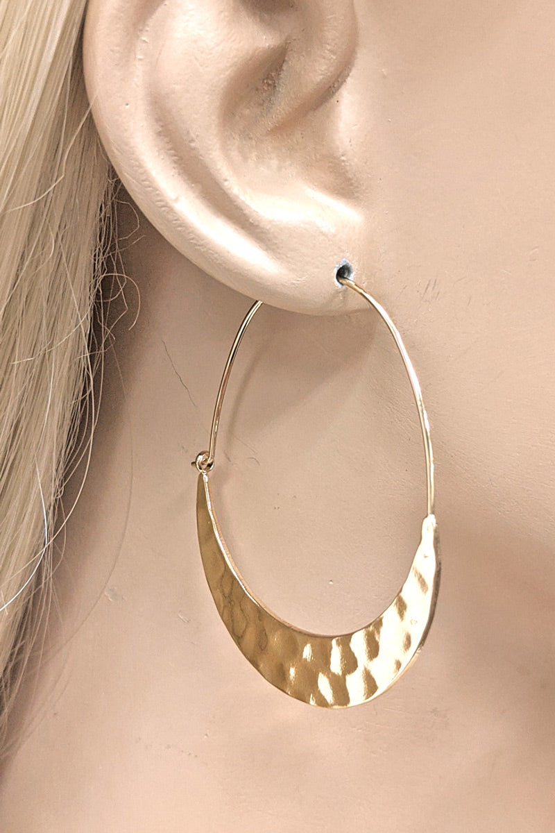 Gold Textured Crescent Hoop Earring