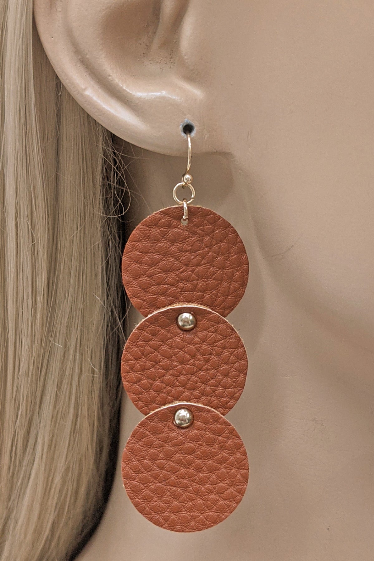 Brown Geometric Faux Leather Dangle Earrings