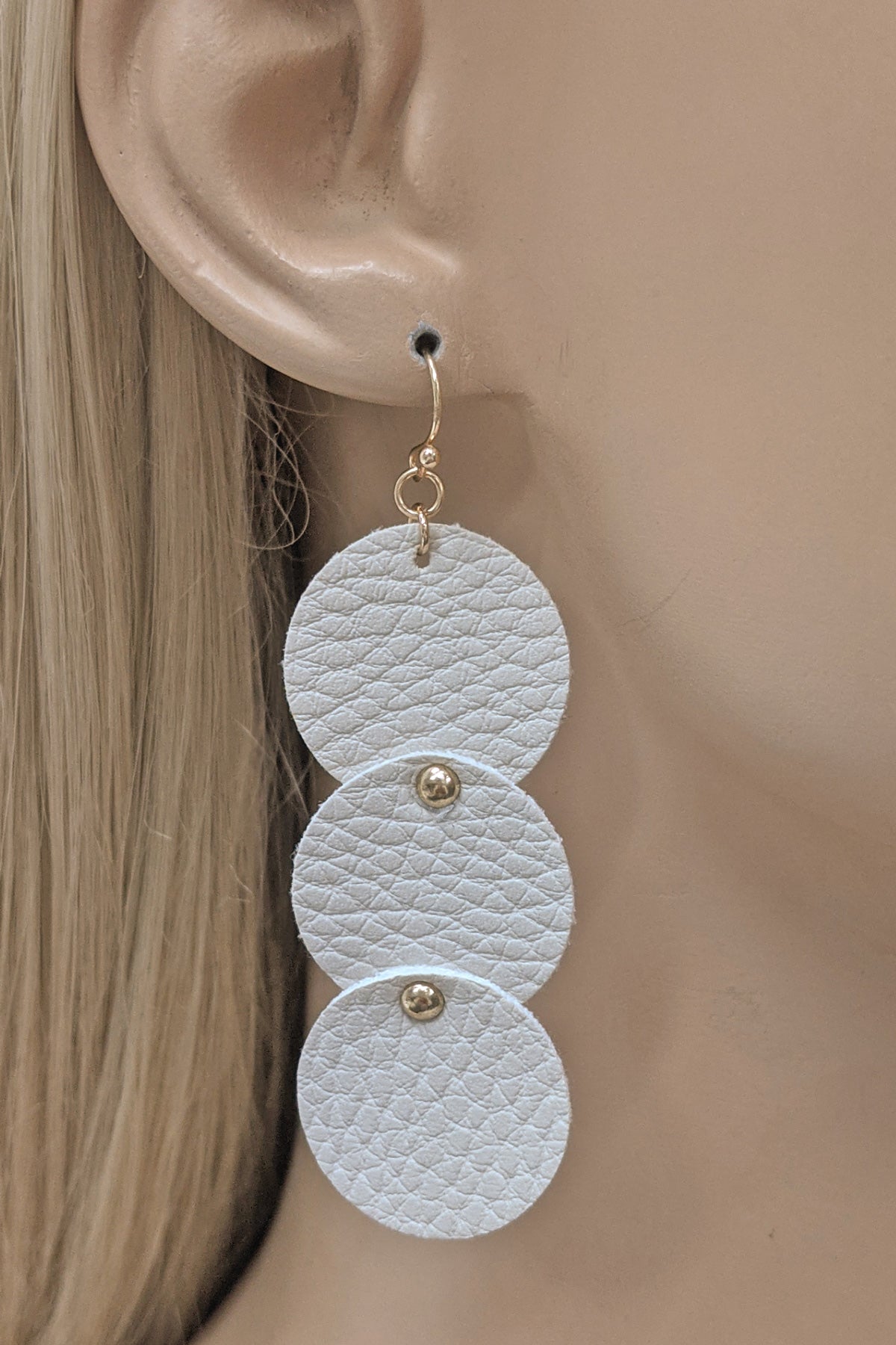 Ivory Geometric Faux Leather Dangle Earrings