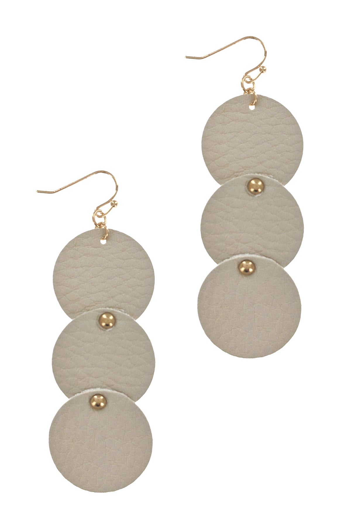 Ivory Geometric Faux Leather Dangle Earrings
