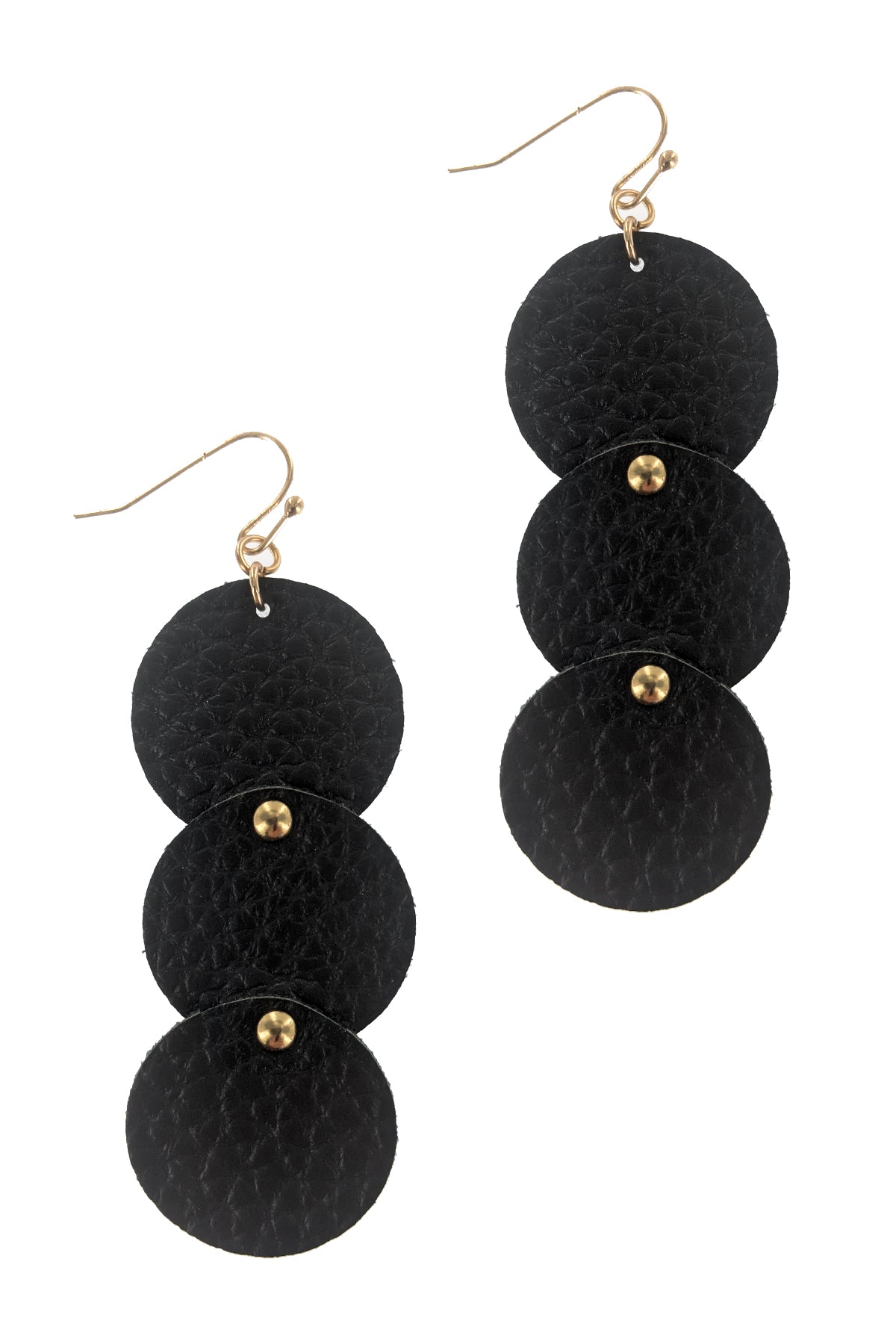 Black Geometric Faux Leather Dangle Earrings