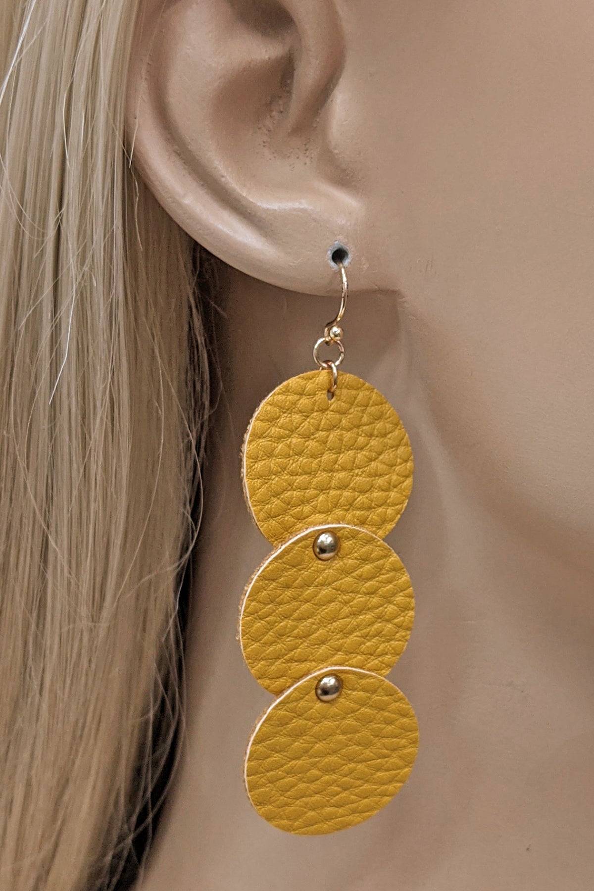 Mustard Geometric Faux Leather Earrings