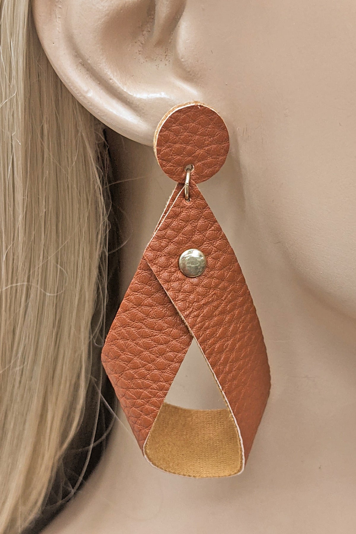 Brown Faux Leather Drop Earrings